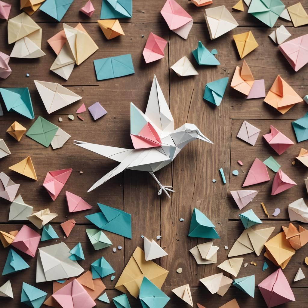 Delicate Origami Bird Paper Sculpture in Soft Focus
