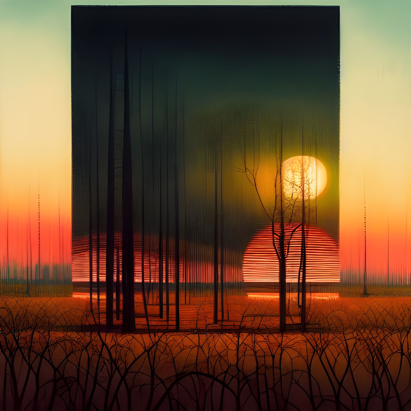 Surreal Sunset Spiral, Detailed Digital Illustration