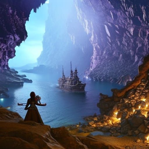 Glittering Treasure Cave: Photorealistic Fantasy Art