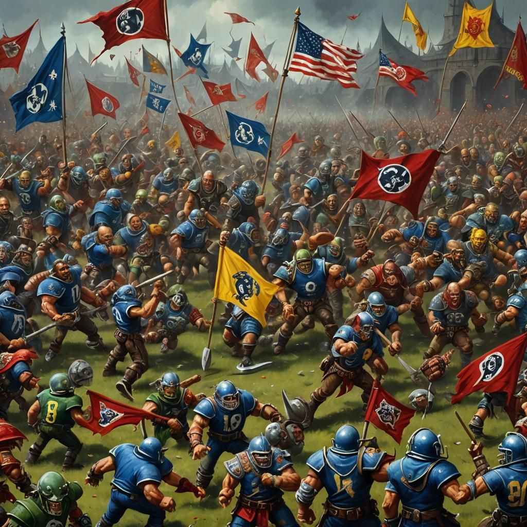 Blood Bowl Arena with Orc Refs in Doré Style