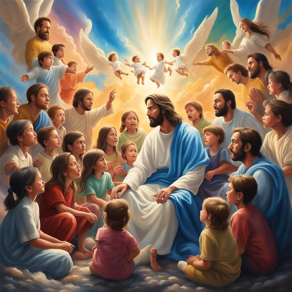 Heavenly Gathering with Jesus in Hyperrealistic Style