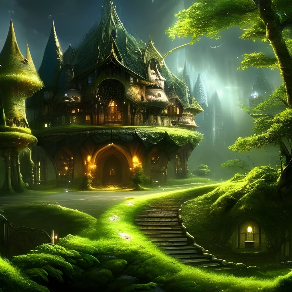 City in the Clouds: Fairytale Houses Under Moonlight