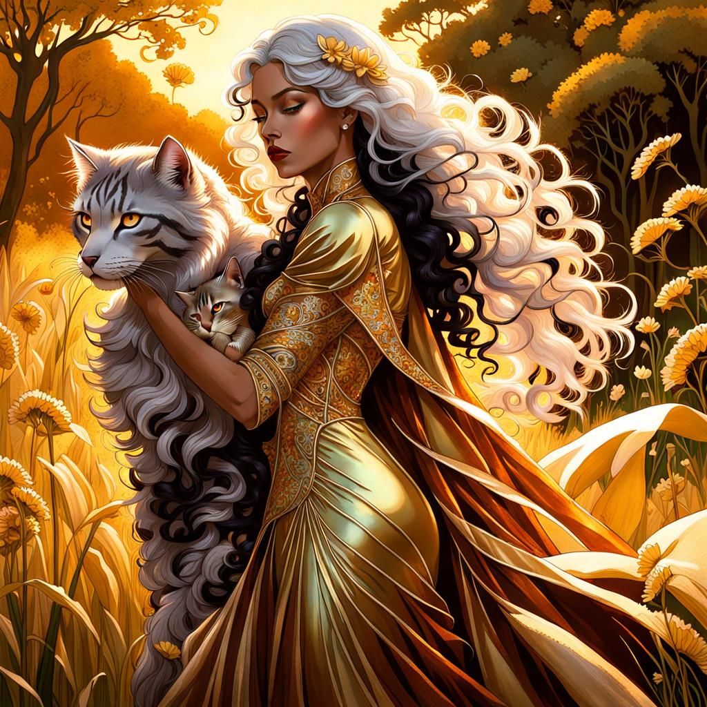 Fantasy Feline Portrait in Art Nouveau Style