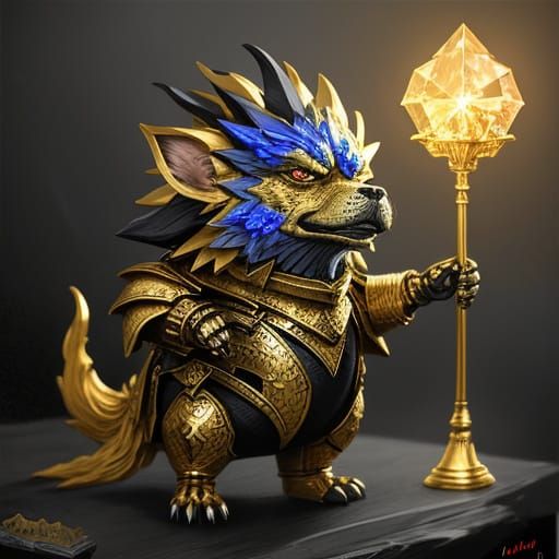 Golden Chiwawa in Dark Fantasy Trading Card Style