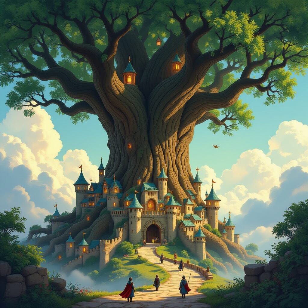Ancient Tree Kingdom: Medieval City Beneath Cloud-Piercing B...