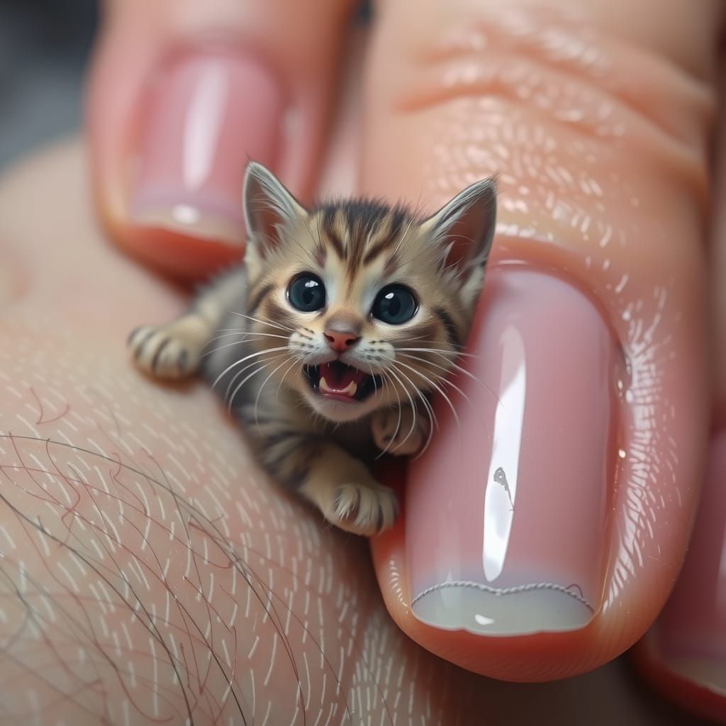 Whimsical Micro-Kitten in Dreamlike Landscape
