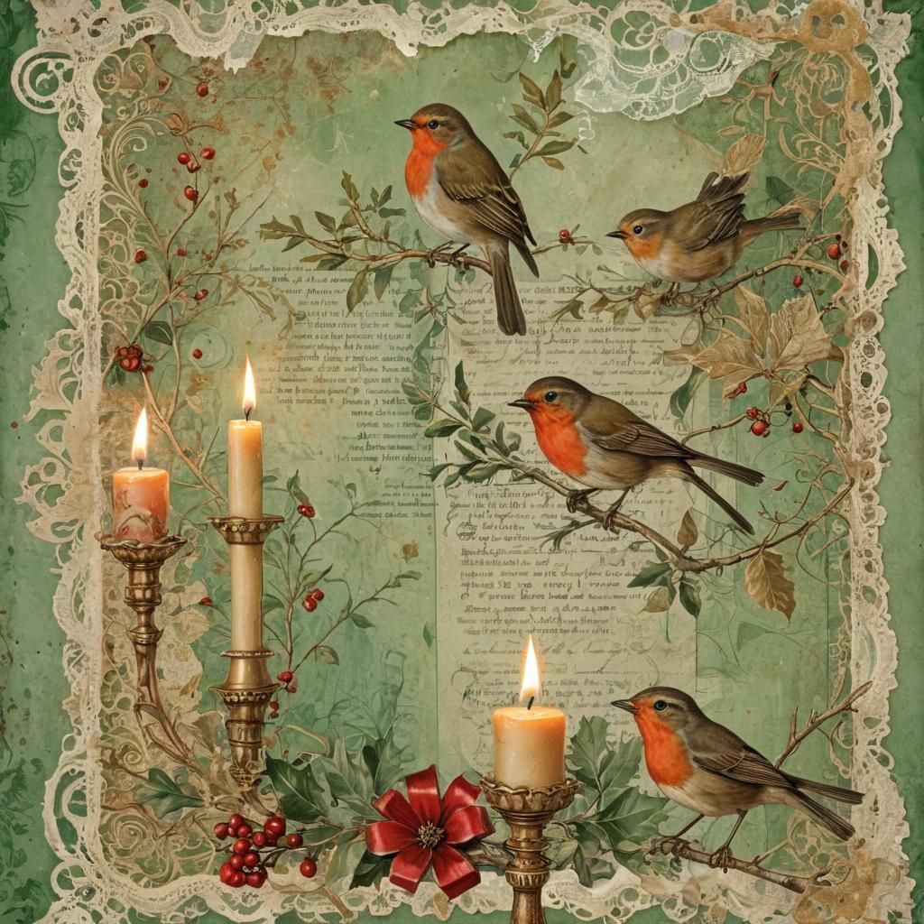 Vintage Christmas Collage in Mixed Media Style