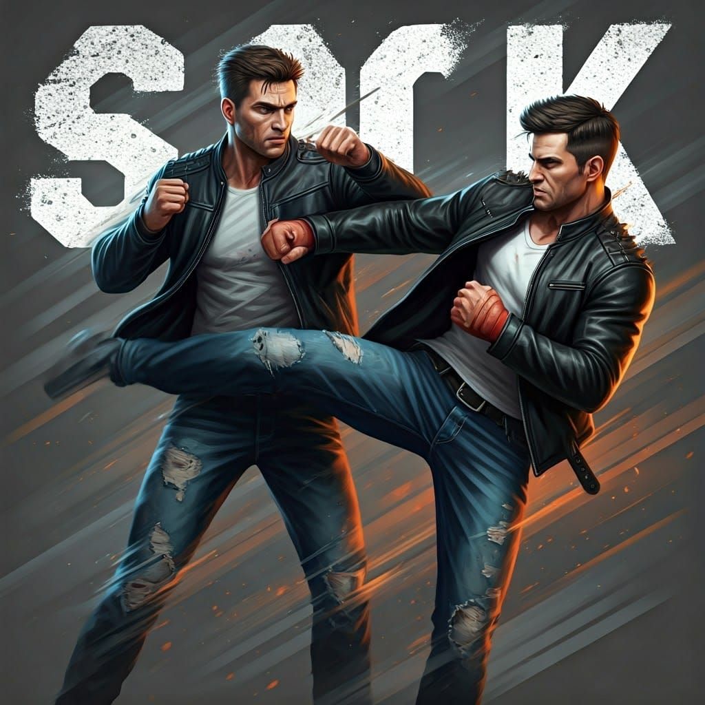 Dynamic Fight Scene in Comic Book Style