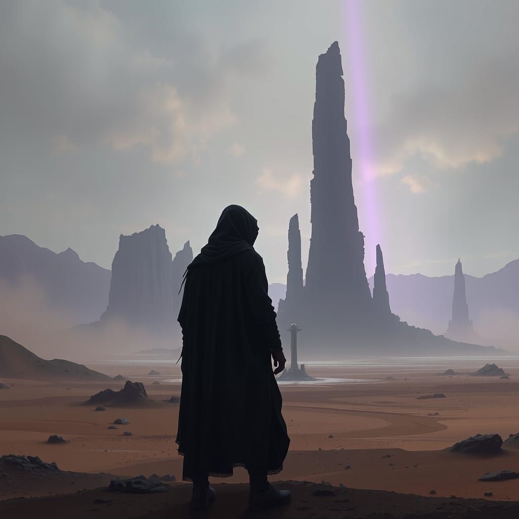 Surreal Desert Silhouette in Biomechanical Style