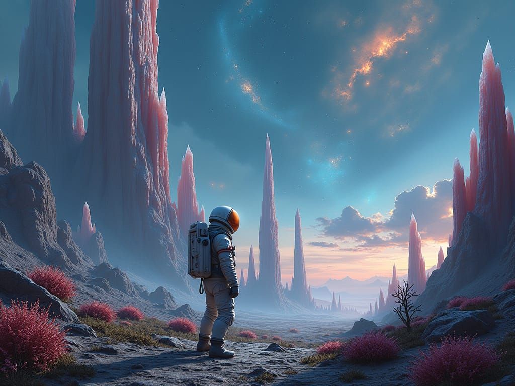Astronaut Explores Alien Planet in Cosmic Horror Style
