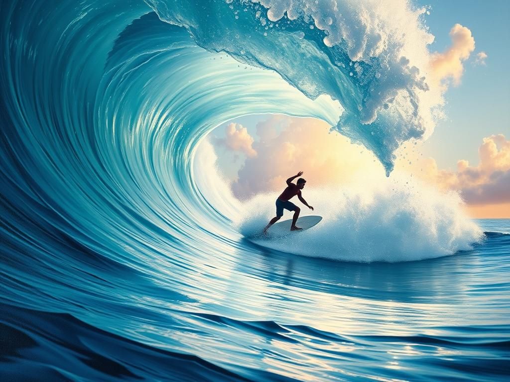 Surfer Rides Giant Glass Wave in Fantasy Style