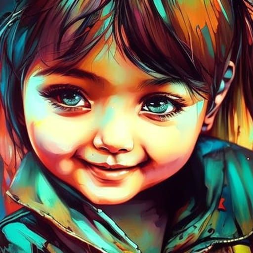 Cheerful Toddler with Gorgeous Eyes, Detailed Art