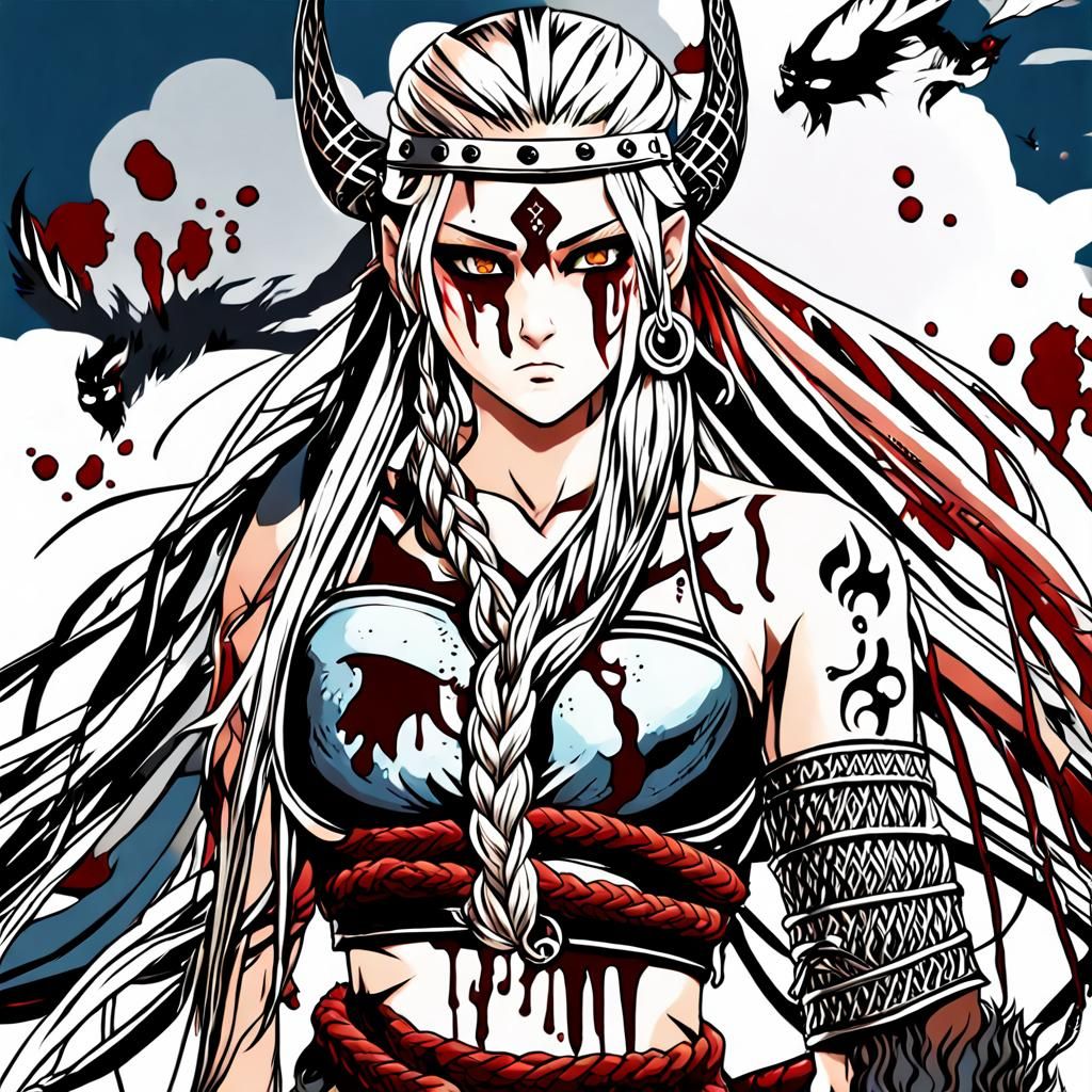 Viking Queen Warrior with Dragon Wings in Anime Style