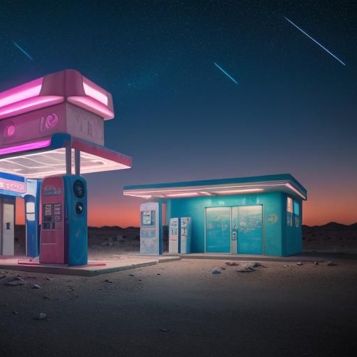 Futuristic Desert Gas Station with Origami Elements