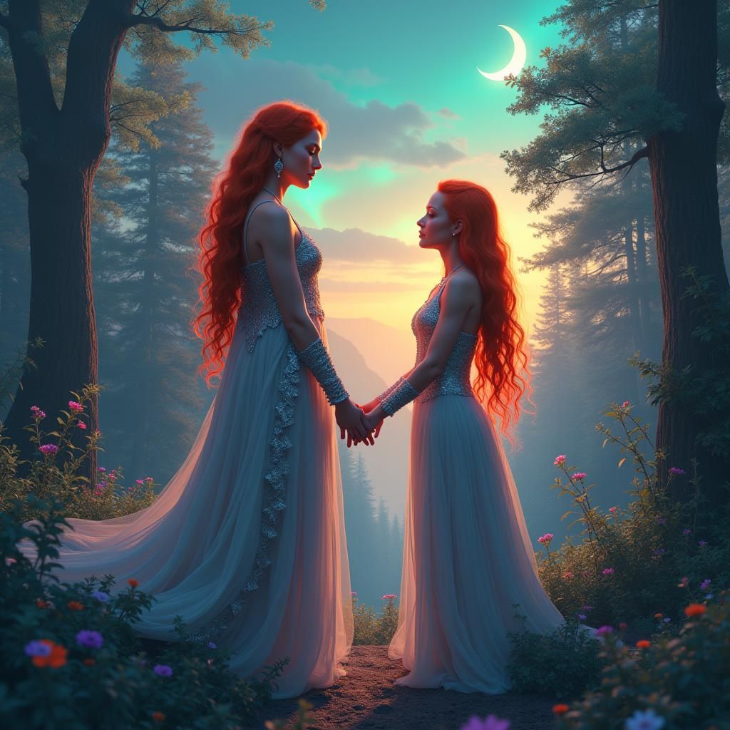 Mystical Forest: Figure Holding Hands with Shadow