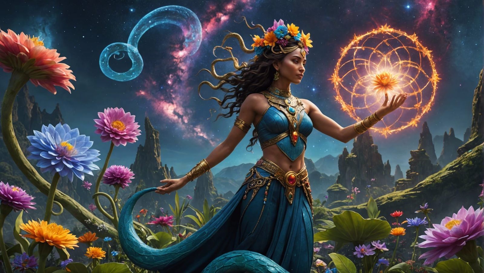 Sacred Garden: Goddess in a Nebula Flower Dance