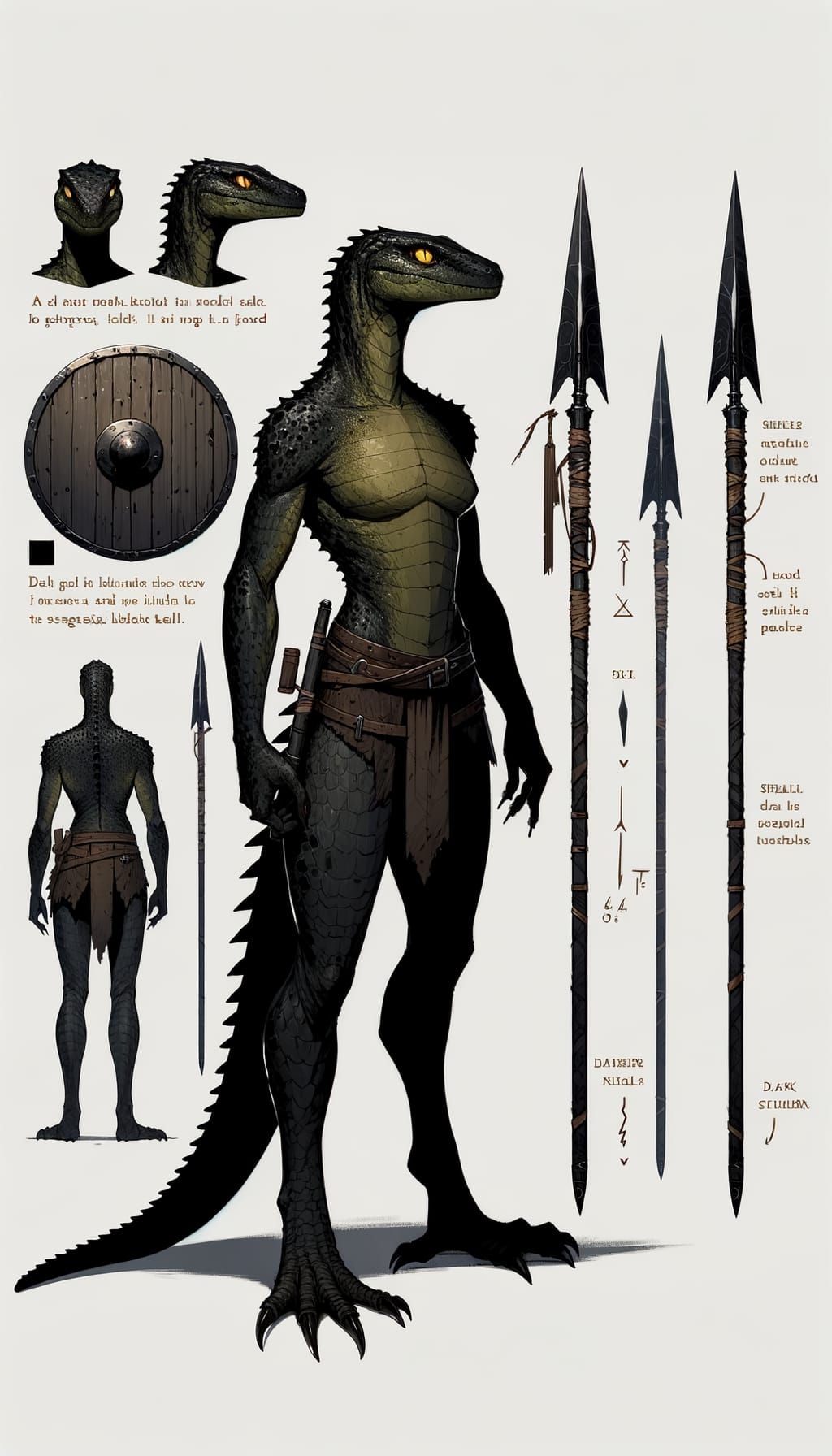 Lizardfolk Warrior with Obsidian Spear and Turtle Shield