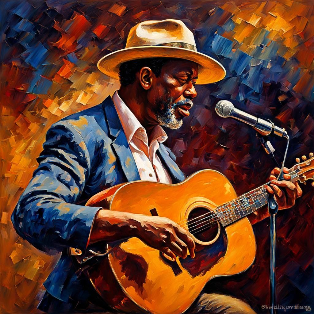 Blues Singer Plays Acoustic Guitar: Impressionist Painting