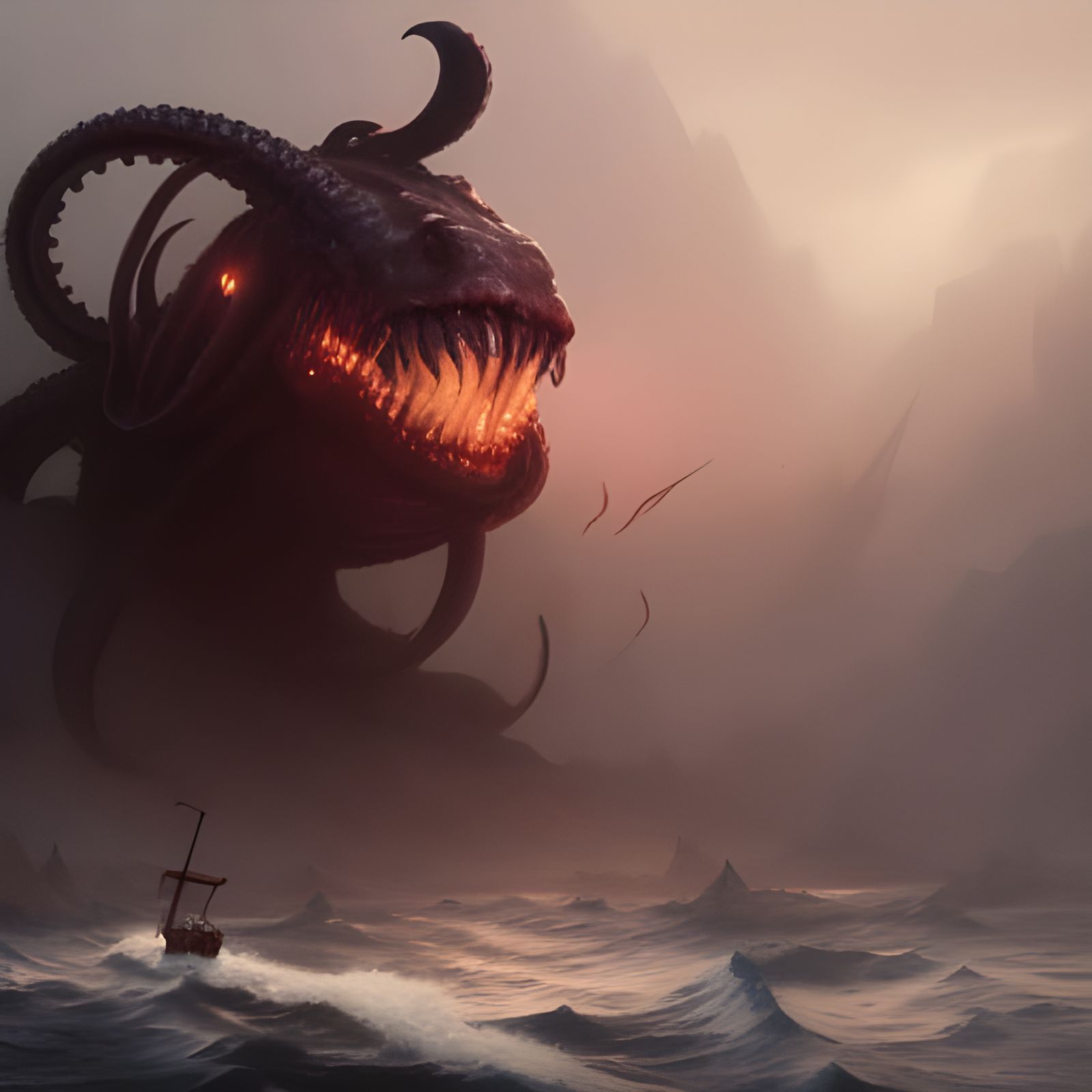 Kraken Sinking Ship in Dark Fantasy Style
