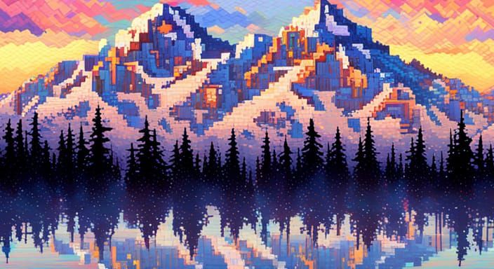 Pixel Art Mountain Landscape with QR Codes