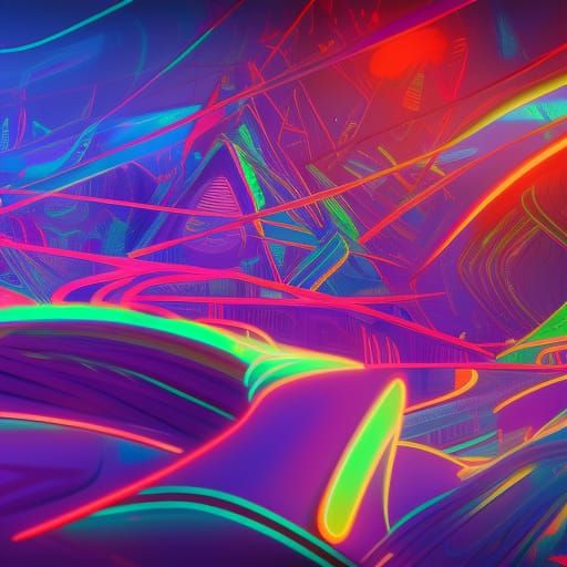 Colorful Abstract Neon Lines in Matte Painting