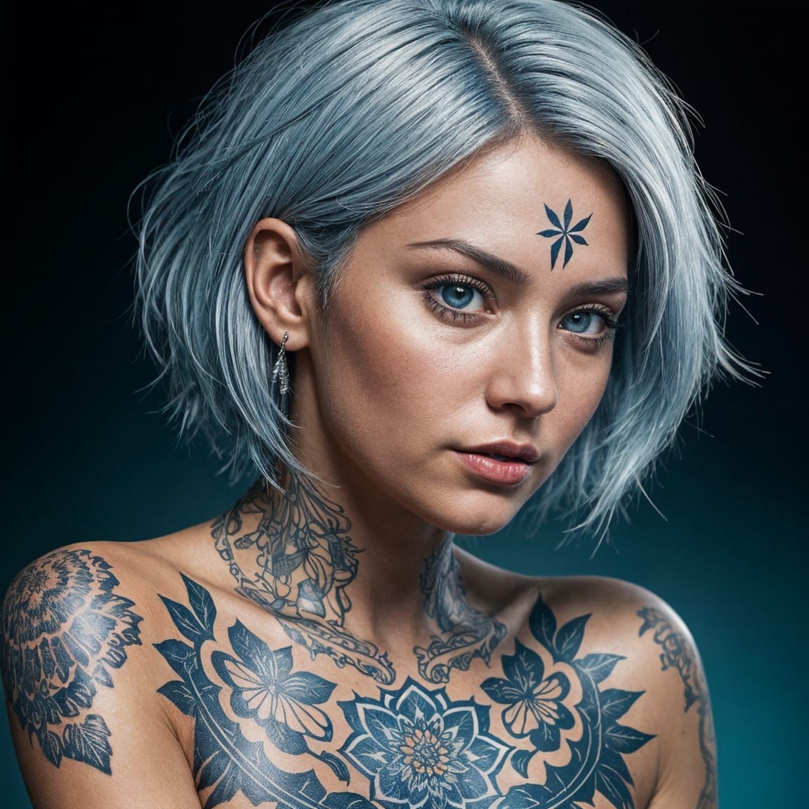 Hyperrealistic Latina with Colorful Hair and Tattoos