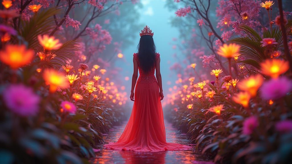 Burmese Princess in Neon Garden, 8K Resolution