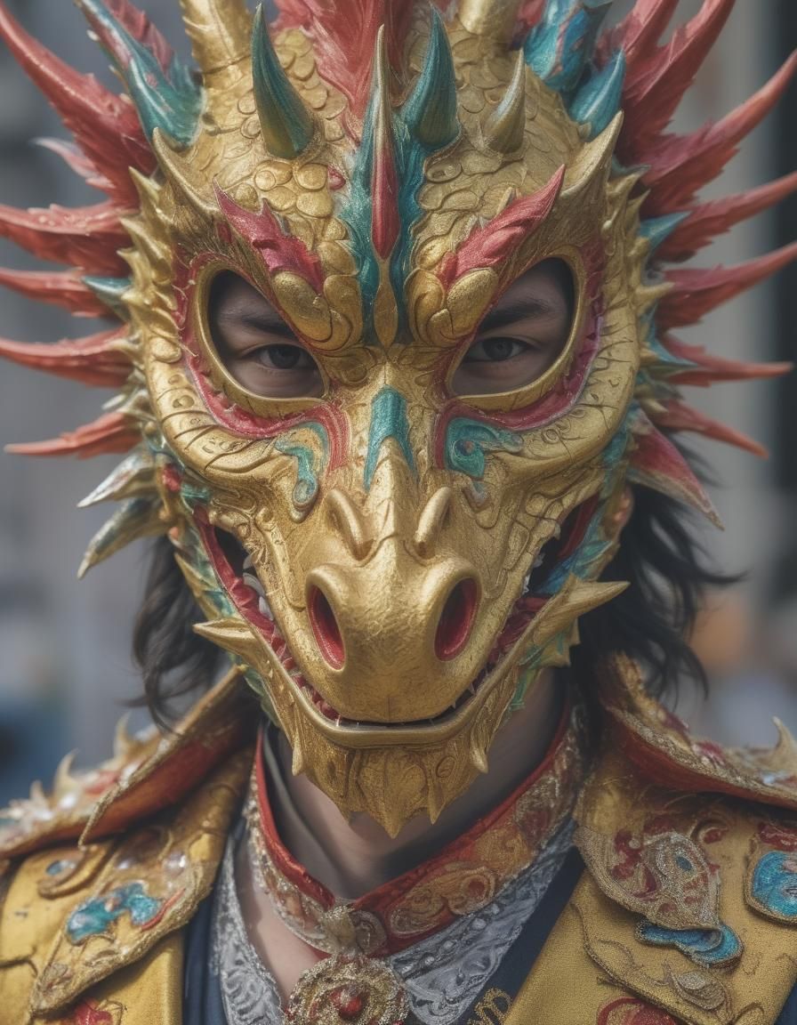 Carnival Dragon Mask with Face Mask