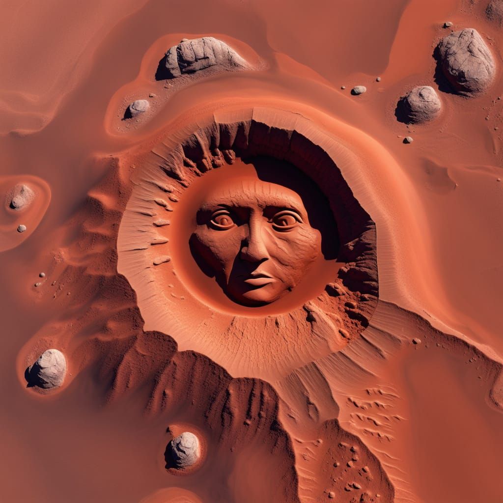 Mars Crater Glitch Art in Red-Brown HDR