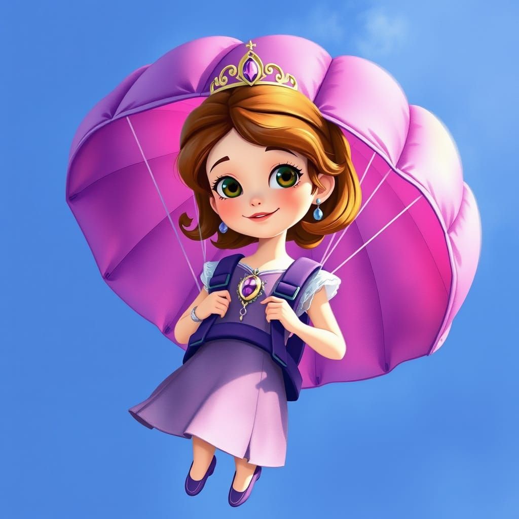 Princess Sofia Parachuting in Whimsical Style