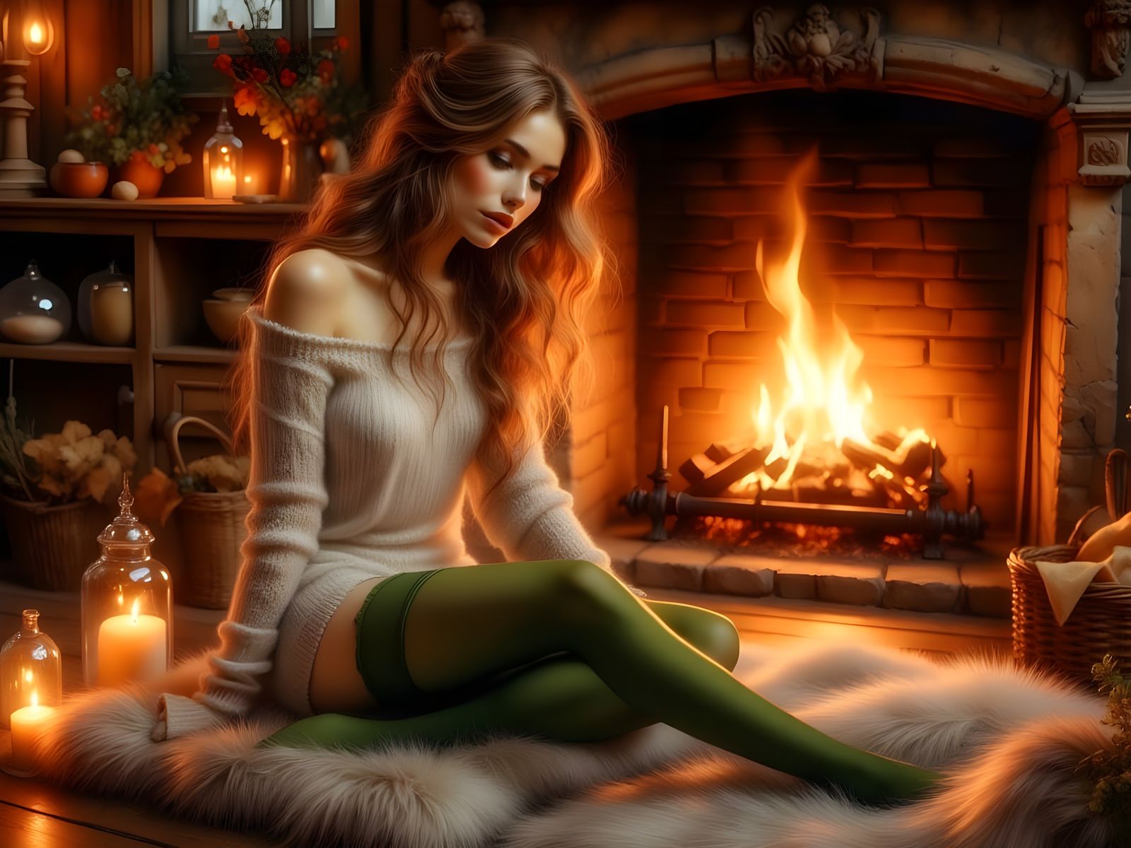 Cozy Christmas Eve Fireplace Portrait