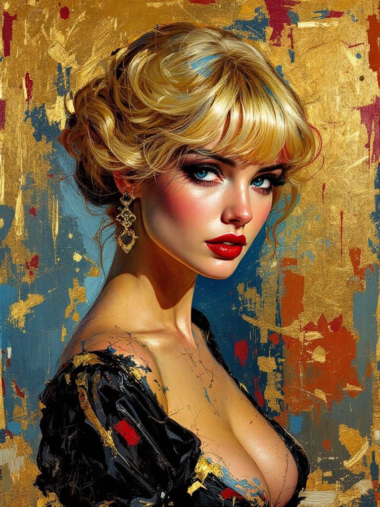 Pin-Up Woman in Hollywood Glamour, Expressive Brushwork