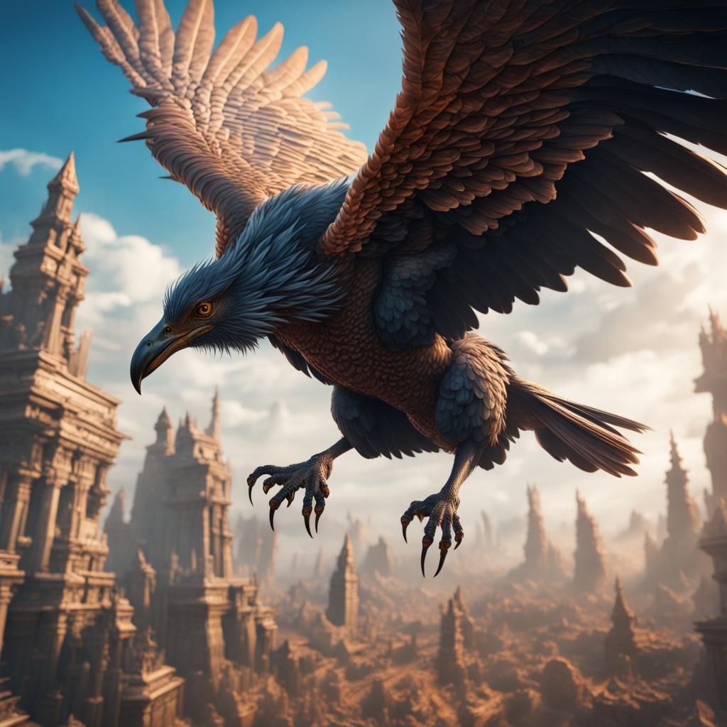 Massive Bird Soaring in a Detailed Fantasy Painting