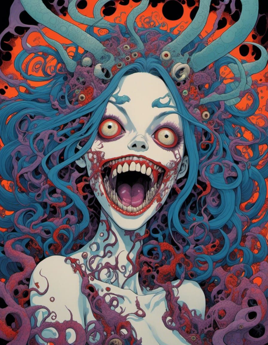 Psychedelic Anime Portrait with Mischievous Smile