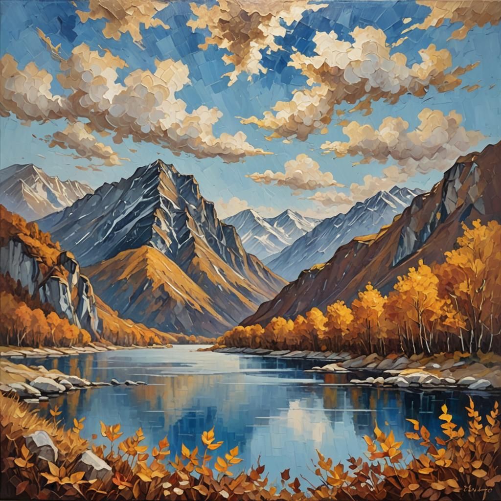 Autumn Lake in Neo-Impressionist Expressionist Style