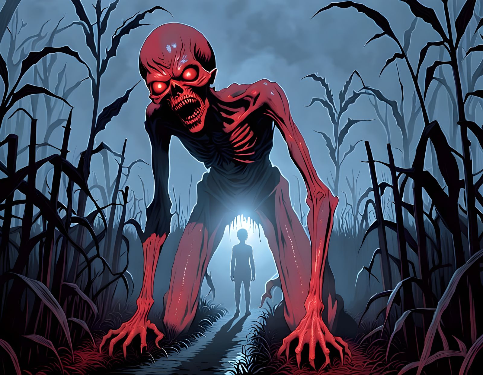 Enfield Horror Cryptid in Rural Illinois Night Scene