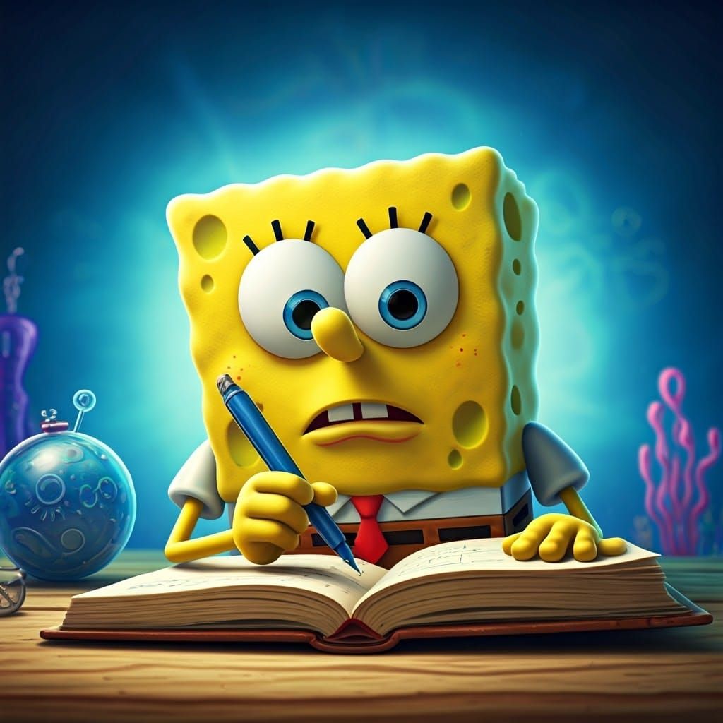 SpongeBob SquarePants Writing in Diary: 3D Digital Art