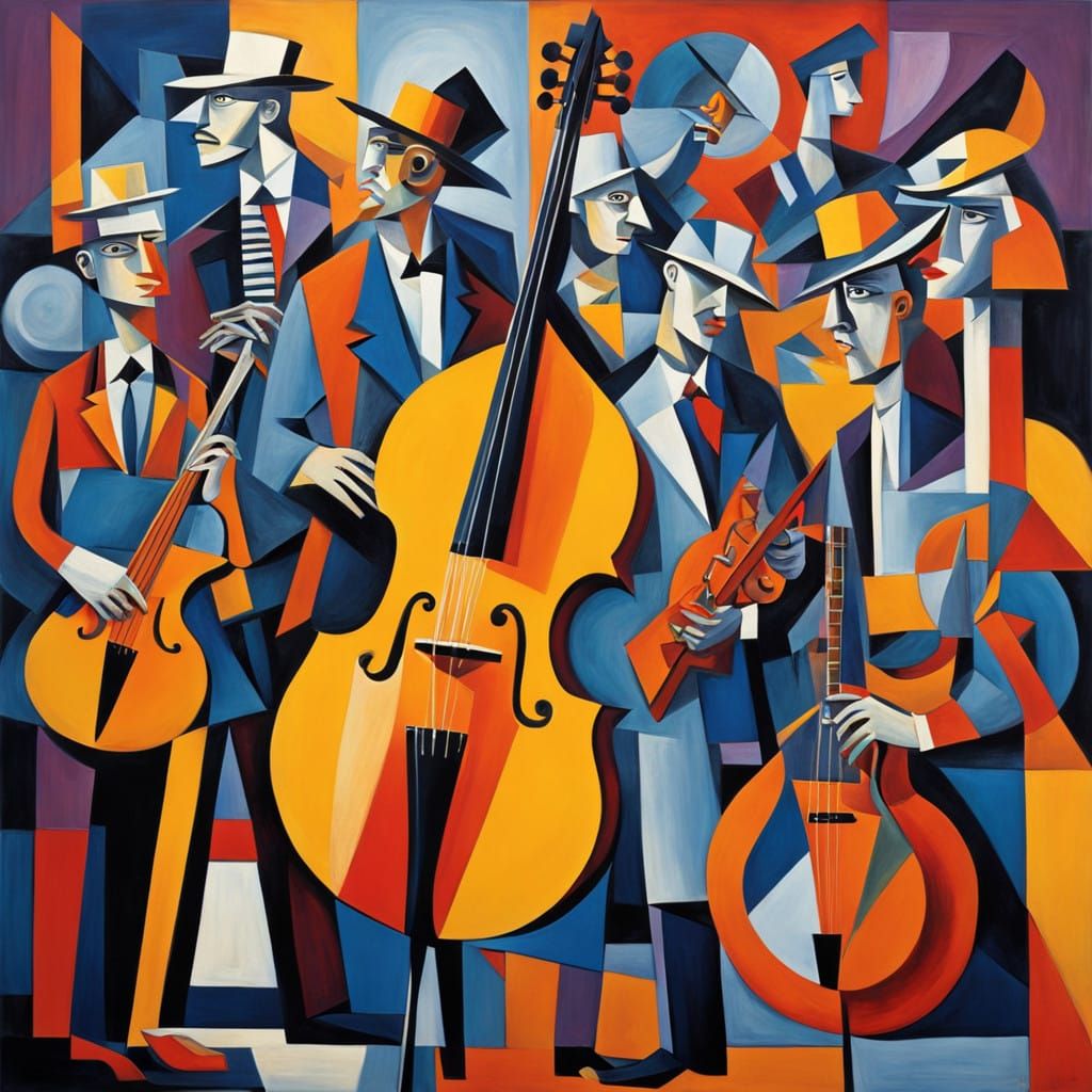 Vibrant Jazz Club Scene in Cubist Style