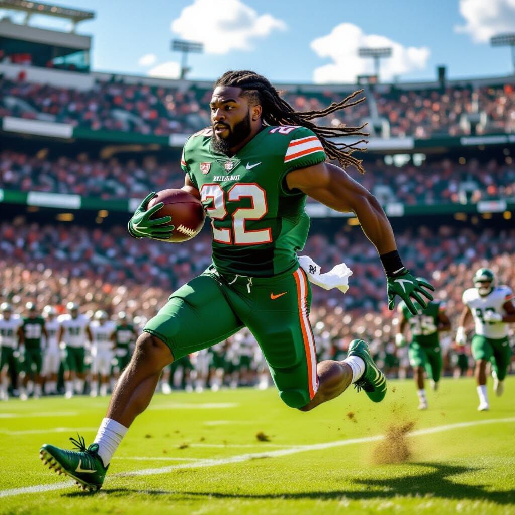 Miami Hurricanes Football Player Scores Touchdown in Action ...