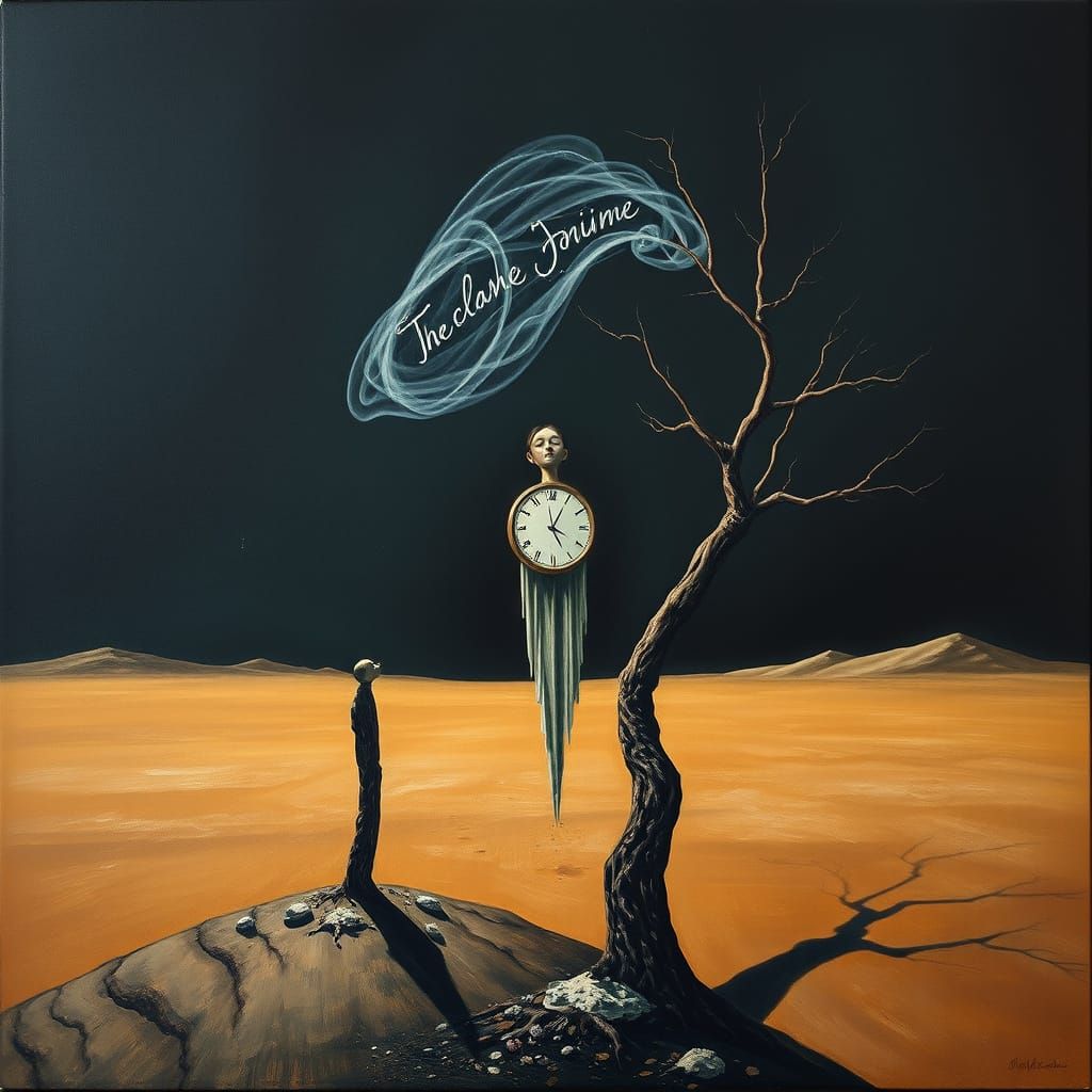 Surrealist Oil Painting: Figure Hears Whispers in Dali Style