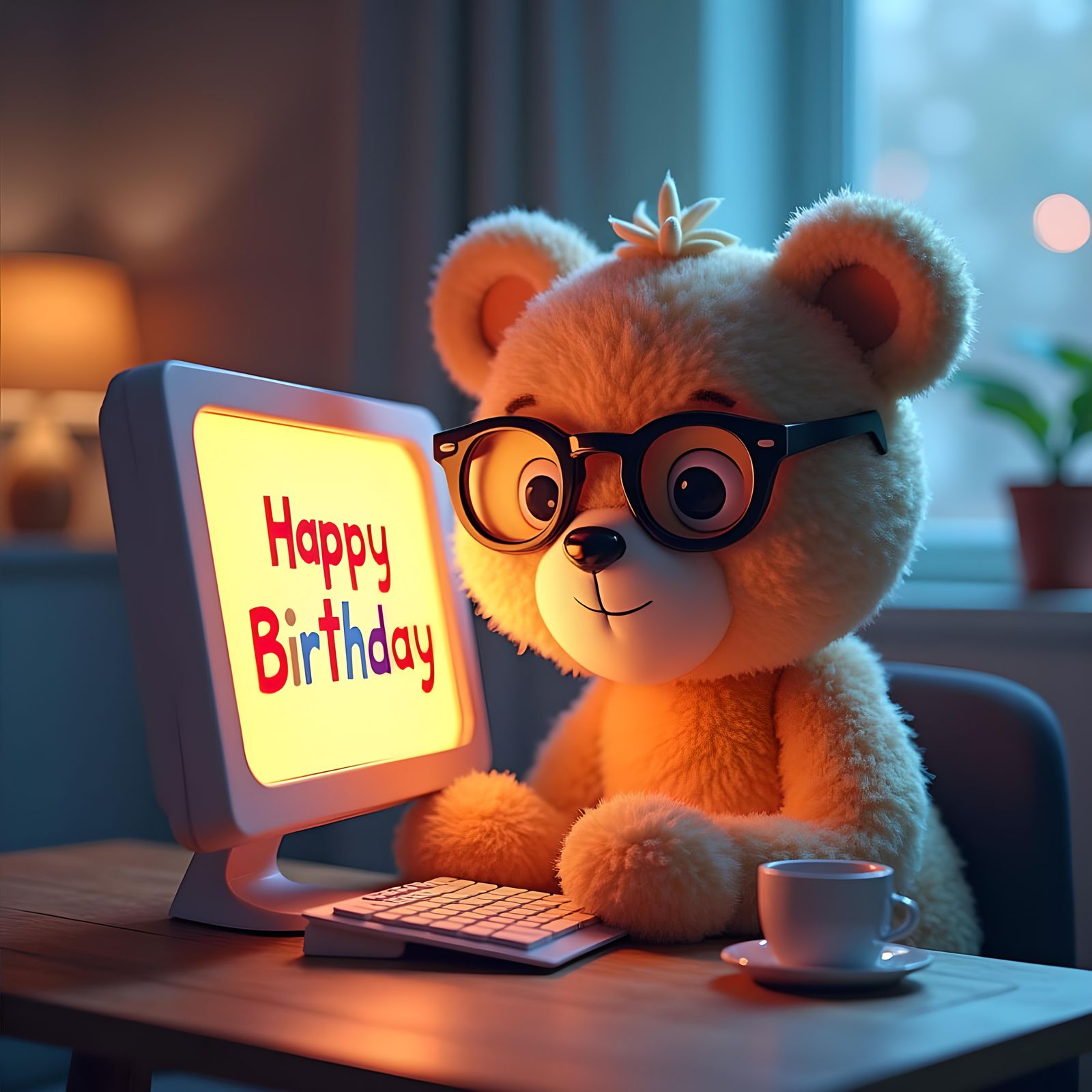 Teddy Bear Wishes Happy Birthday: 3D Digital Art
