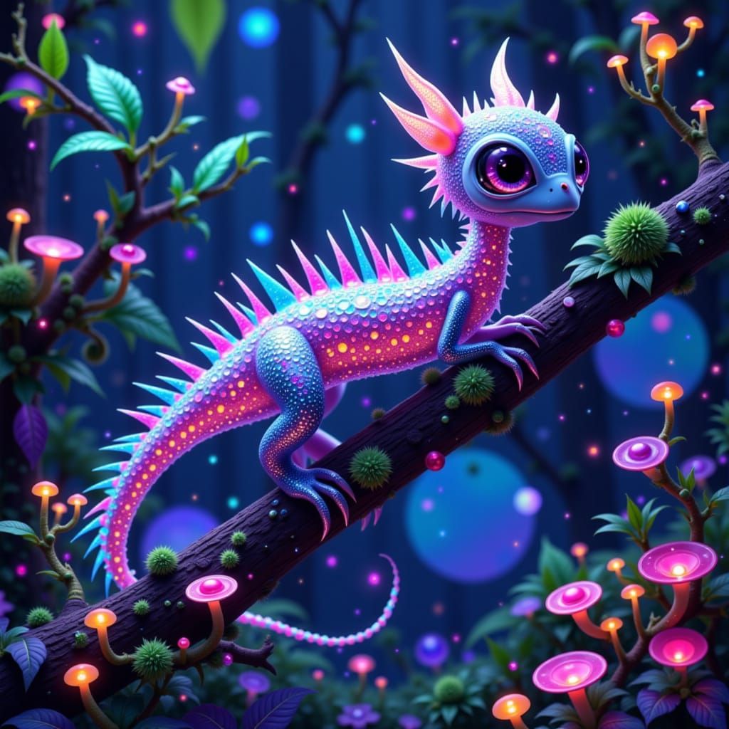 Bioluminescent Creature in Lush Alien Forest