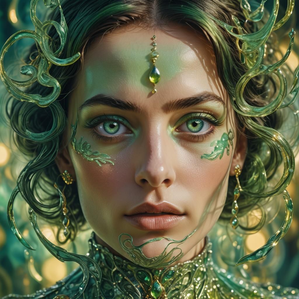 Surreal Portrait of Woman with Absinthe Eyes