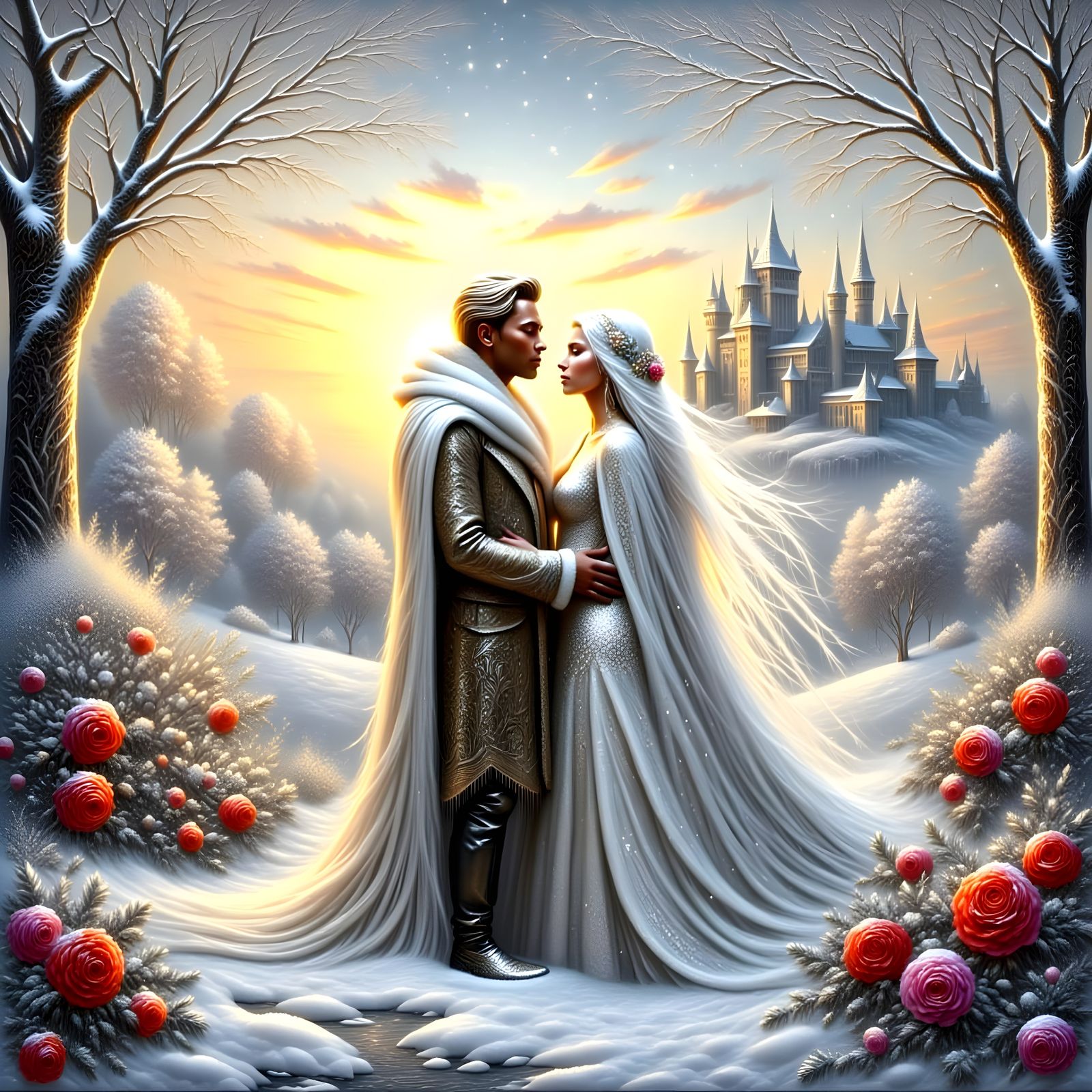 Surreal Winter Scene in a Gustav Klimt-Inspired Style