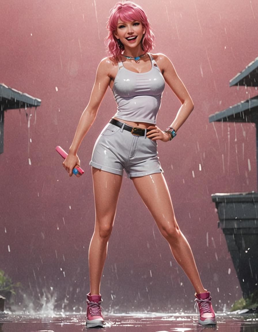 Anime Girl with Pink Hair, Cel-Shaded Style