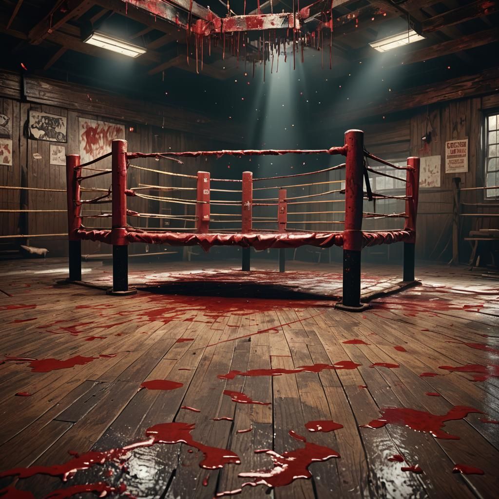 Boxing Ring in Red Ink Splatter Art