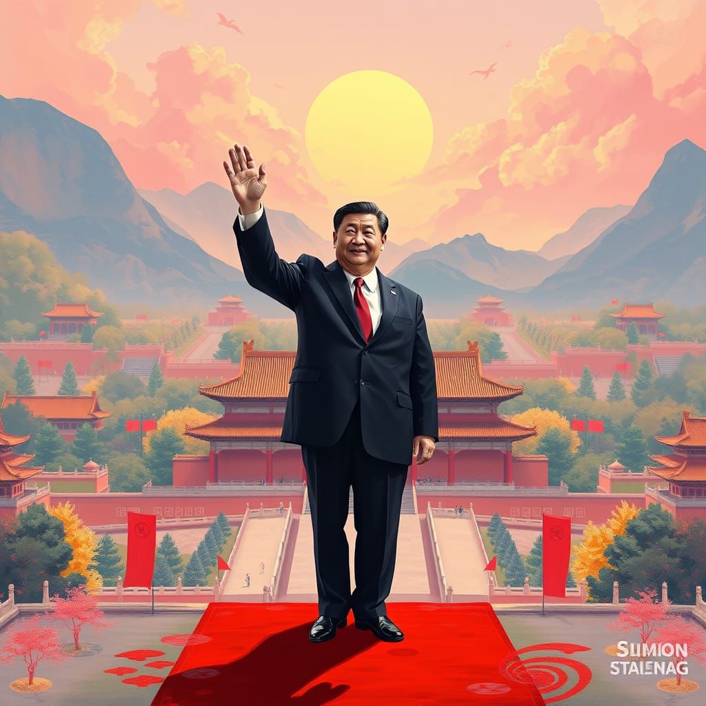 Chinese Leader Xi Jinping in a Vibrant Beijing Landscape