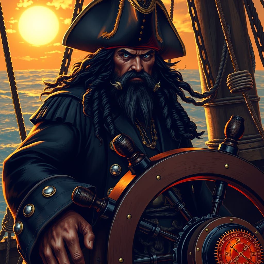 Pirate Captain in Golden Sunrise