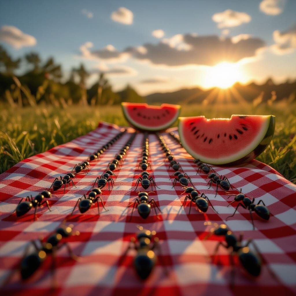 Ants Marching on Picnic Blanket Battlefield