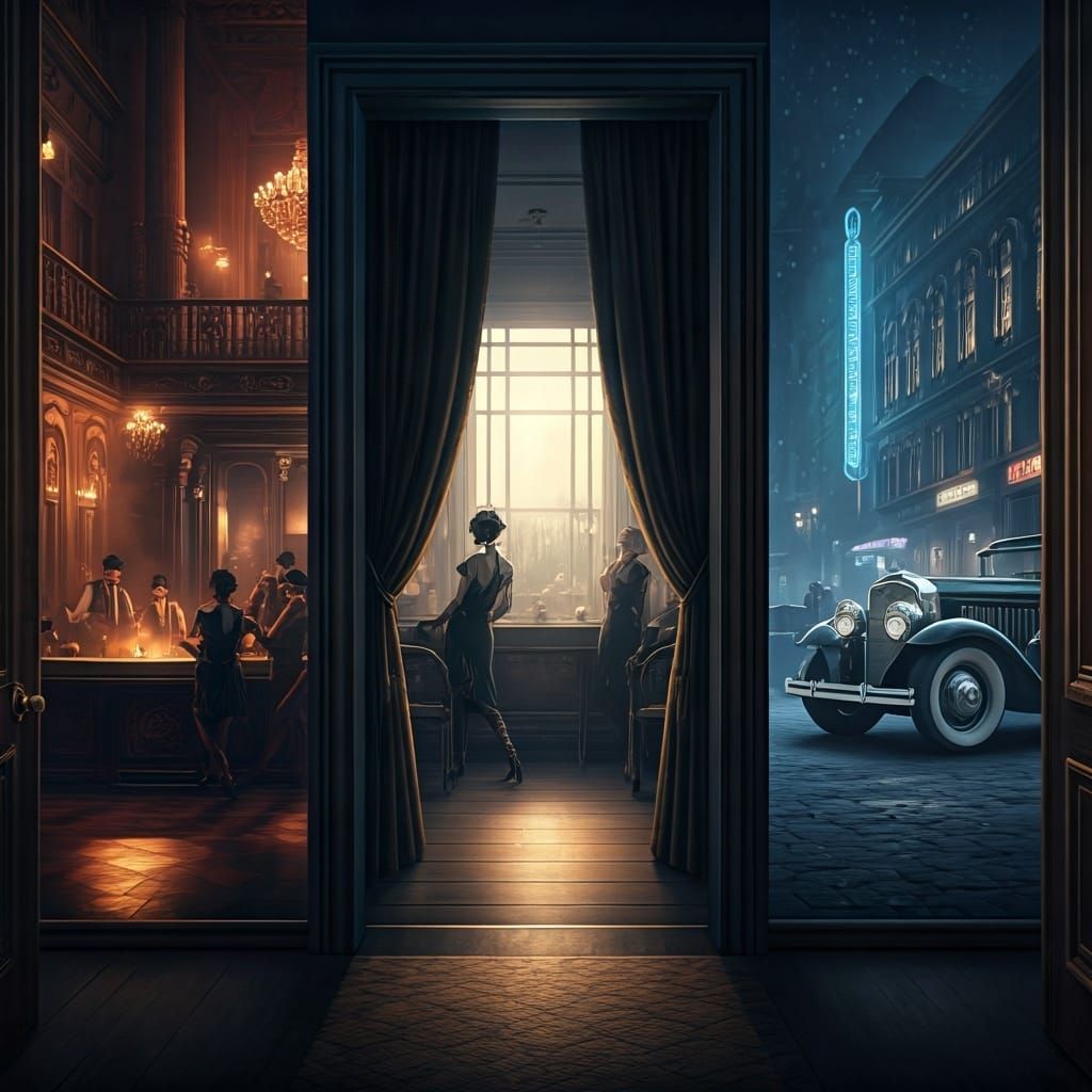 1920s Triptych: Cars, Tea, and a Casino